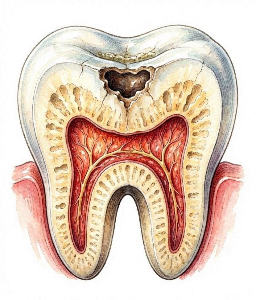 Dente intaccato da lesione cariosa